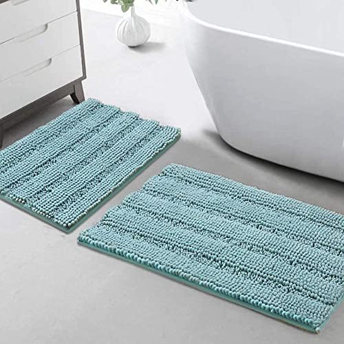 Turquoize Bathroom Rug Set, 2 Piece Soft Absorbent Chenille Bath Rug Set