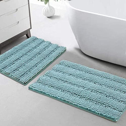 Turquoize Bathroom Rug Set, 2 Piece Soft Absorbent Chenille Bath Rug Set