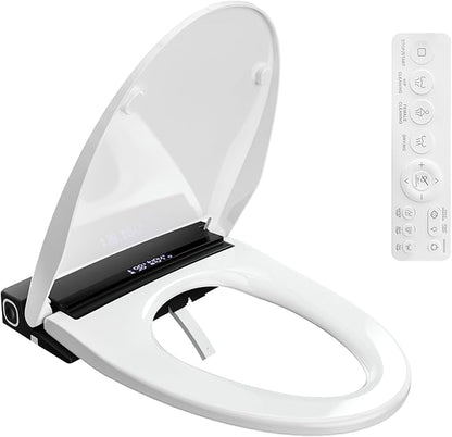 Electric Toilet Seat, Elongated Smart Heated Toilet Seat with Warm Water & Dryer, Feminine & Child Hip Wash, Wireless Remote, Self-Clean, Stainless Steel Nozzle, Adjustable Water Pressure