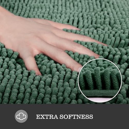 Yeaban Chenille Hunter Green Bathroom Rug 17"x24", Non-Slip Rubber Backing