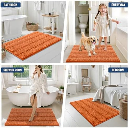 Grandaily Chenille Striped Bathroom Rugs 24x16, Extra Thick and Soft Absorbent Bath Mats, Rubber Backing, Plush Shaggy Shower Carpet, Machine Wash Dry, Bath Rug for Bathroom, Clay