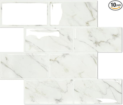 STICKGOO 10-Sheet Subway Tile Peel and Stick Backsplash, Self Adhesive Vinyl Wall Tiles, Stick on Backsplash for Kitchen and Bathroom(Thicker Design)