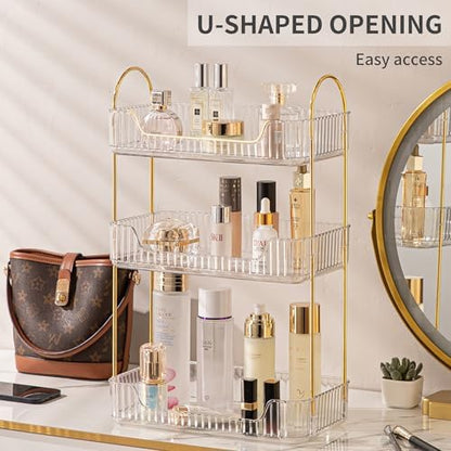 Akinbas 3 Tier Bathroom Organizer Countertop Makeup Perfume Tray Skincare Organizer for Bathroom Dresser Vanity (White)