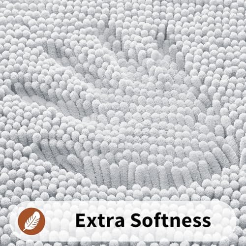 Yimobra Toilet Rugs U Shaped Washable - 24"x20" Non Slip Plush Contour Bath Rugs for Toilet - Super Soft Absorbent Quick Dry Toilet Mats for Bathroom,Silver