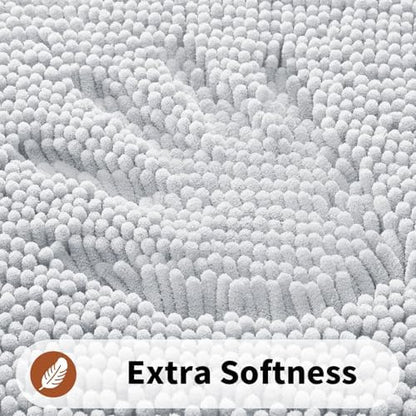 Yimobra Toilet Rugs U Shaped Washable - 24"x20" Non Slip Plush Contour Bath Rugs for Toilet - Super Soft Absorbent Quick Dry Toilet Mats for Bathroom,Silver