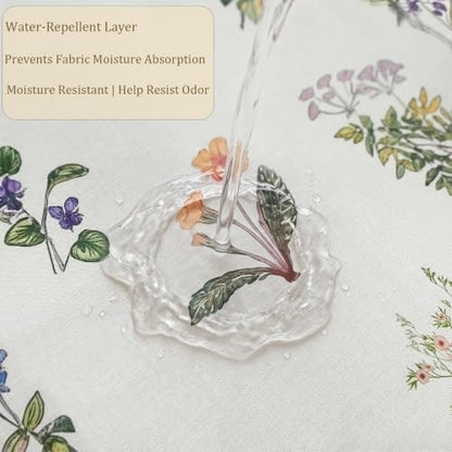 Linen Farmhouse Floral Shower Curtain with Lavender, Violet, Cornflower Wildflower Print, Water Resistant Fabric 72x72in Boho Shower Curtain with 12 Plastic Hooks