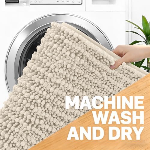 OLANLY Large Bathroom Rugs 59x35, Thick Soft Absorbent Chenille Bath Rugs