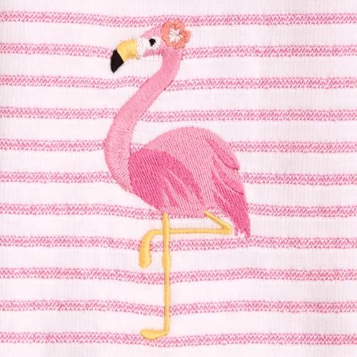 Ritz 2-Piece Cotton Velour Bathroom Hand Towel Set, Embroidered Flamingo Design, Soft Pink Pinstripe Decorative Towels for Tropical, Coastal, or Pool House Decor, 16” x 26”