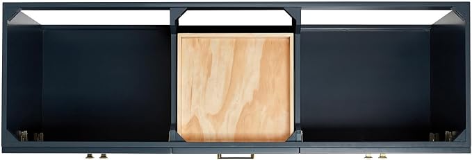 Bradford 66" Midnight Blue Double Bathroom Vanity, 1.5" Pure White Quartz Countertop, Double Rectangular Undermount Sinks, Soft-Close Doors, Dovetail Drawers, Satin Brass