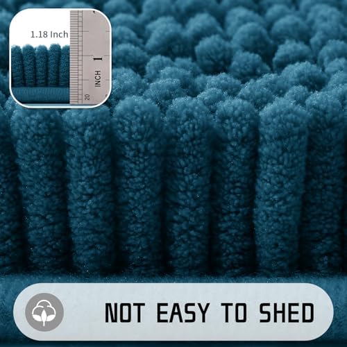 Yimobra Washable Bathroom Rugs, Super Soft & Absorbent Chenille Bath Mat for Floor & Carpet, Quick Dry Non Slip Bath Mat for Tub Shower, 32"x20",Peacock Blue