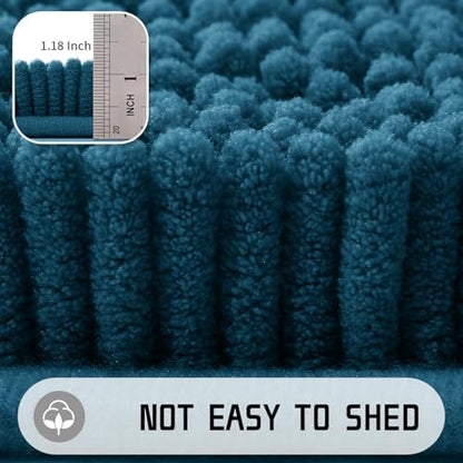 Yimobra Washable Bathroom Rugs, Super Soft & Absorbent Chenille Bath Mat for Floor & Carpet, Quick Dry Non Slip Bath Mat for Tub Shower, 32"x20",Peacock Blue