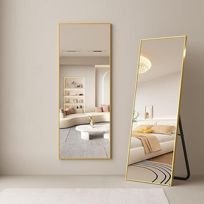 Dewfig Mirror Full Length, 64"X21" Floor Mirror, Rectangle Shape, Gold | Aluminum Alloy Frame Full Body Mirror, HD Shatterproof Tempered Glass, Lean/Stand/Wall for Living Room,Bedroom, Dressing Room