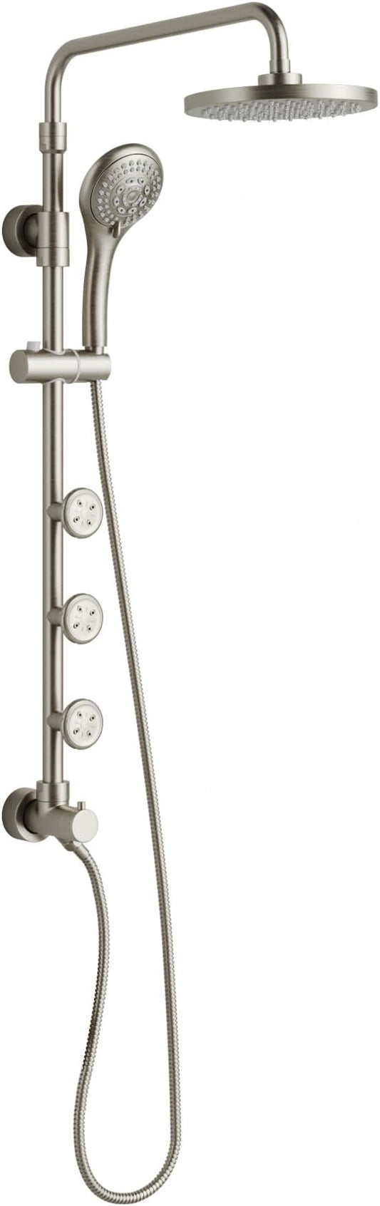 Lanikai Rain Shower Head with Handheld Spray Combo - 1028-BN-1.8GPM, Brushed Nickel - 8" Rain Showerhead with Handheld Sprayer, 3 Spray Jets, 5-Function Rainfall Shower Head with Hose, 1.8 GPM