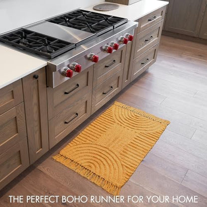 KIBAGA Beautiful Boho Rug with Tassels for Bathroom - Soft 2x3 ft Cotton