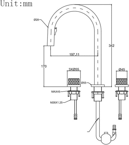 3 Hole Pull Out Faucet for Bathroom Sink Gooseneck Restroom Faucet Hot and Cold,Chrome Plated