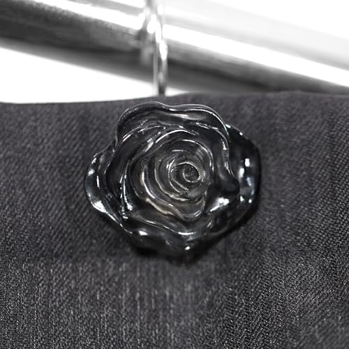 Grey Rose Shower Curtain Hooks: Cute Flower Bathroom Curtain Rings, 12Pcs