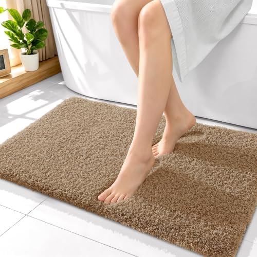 OLANLY Microfiber Bathroom Rugs 36x24, Ultra Soft Bath Mat, Dark Beige