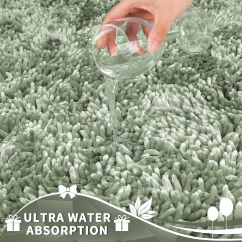 Yimobra Toilet Rugs U Shaped Washable, Extra Thick Soft Absorbent Chenille Contour Bathroom Rugs for Toilet 24x20 Inch, Quick Dry Non Slip Toilet Mat for Bath Floor, Sage Green