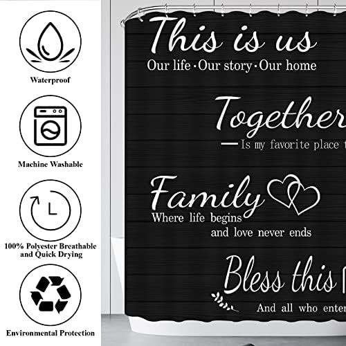 4Pcs Family Shower Curtain Sets with Non-Slip Rugs