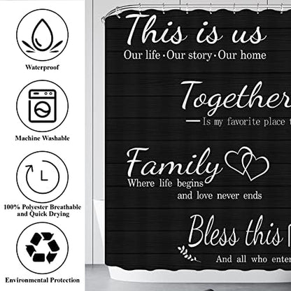 4Pcs Family Shower Curtain Sets with Non-Slip Rugs