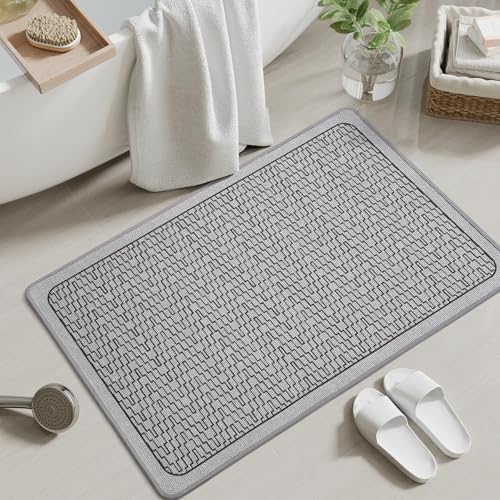 YDKGL Bath Mats for Bathroom, Non Slip Thin Bathroom Rugs, Grey 16x24