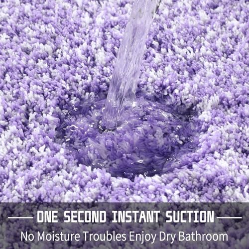 Yimobra Bathroom Rugs Non Slip Washable 36X24, Ultra Soft and Water Absorbent Bath Mats, Plush Fluffy Shower Mat Outside, Luxury Microfiber Thick Matts for Bathroom Floor/Tub, Purple and White