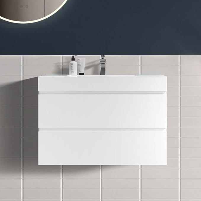 36" Floating Bathroom Vanity with Sink, Modern Bathroom Cabinet with Top and Soft Close Drawers, Spacious Storage for Small Space, White - Lavanda Collection