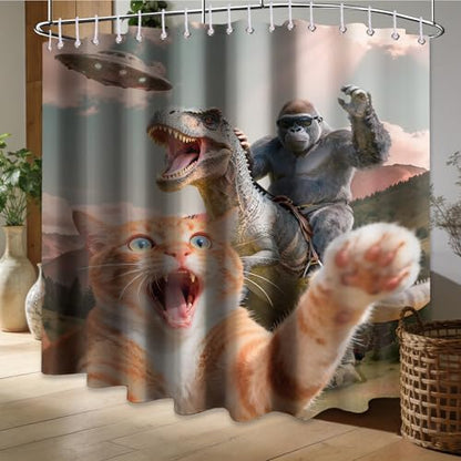 Extra Long Shower Curtain Funny Cat Clawfoot Tub, 108 x 72 in