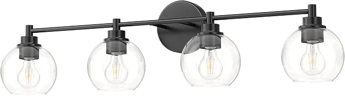VONLUCE 4 Light Bathroom Vanity Light Fixtures, Black Finish | Globe Glass Shades, E26 Sockets, Easy to install, Vanity Lights for Bedroom Hallway Living Room