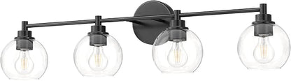 VONLUCE 4 Light Bathroom Vanity Light Fixtures, Black Finish | Globe Glass Shades, E26 Sockets, Easy to install, Vanity Lights for Bedroom Hallway Living Room