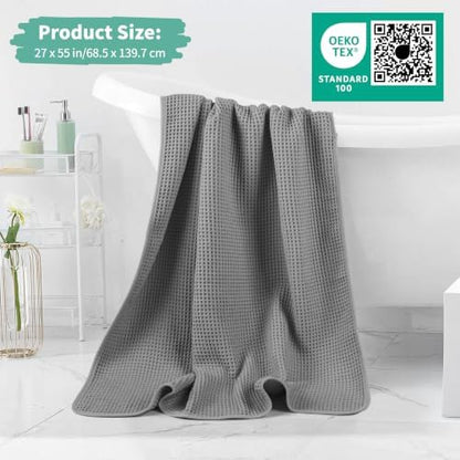 Microfiber Waffle Bath Towels, 4 Pieces, Soft, Absorbent, Fast Drying, Lint Free 430 GSM (27''x55''/68.58 cm x139.7 cm) (Gray+Champagne)