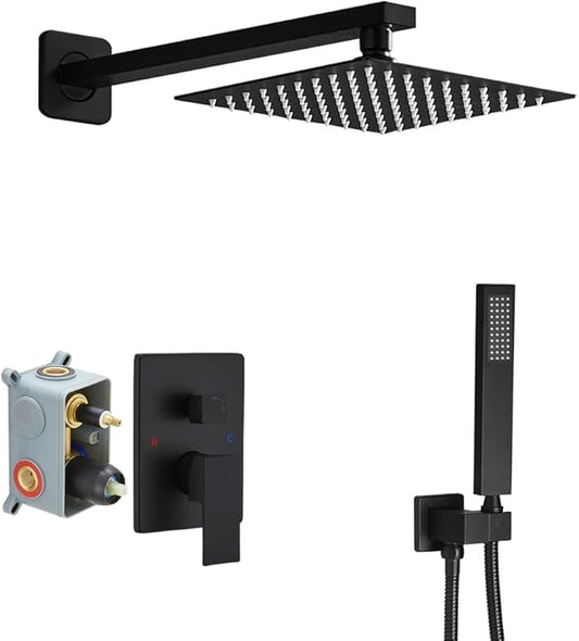 Matte Black Shower System Bathroom Luxury Rain Mixer Shower Combo Set Wall Mounted Rainfall Shower Head System Shower Faucet Rough-in Valve Body and Trim Kit