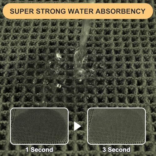 Waffle Bath Mat, Boho Woven Modern Bath Rug Absorbent Non Slip, Ultra Soft Bathroom Mats, Machine Washable Knit Bath Rugs with Herringbones for Bathroom, Bedroom, Kitchen, Shower, 36"x24", Dark Green