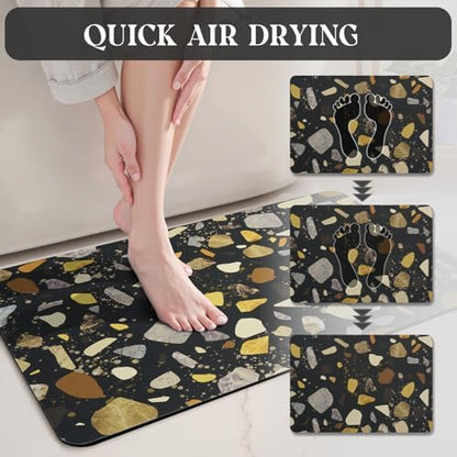 MontVoo -Bath Mat-Non Slip Thin Bathroom Rugs Fit Under Door- Quick Dry Absorbent Faux Suede Surface Grey Bathroom Floor Mats-Shower Rug for in Front of Bathtub Shower Black & Multi Color 16x24