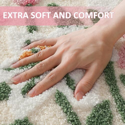 Lily Flower U-Shaped Toilet Mat, Romantic Floral Non-Slip Bath Rug with Wave Edge Design, Soft Absorbent Microfiber Floor Mat for Toilet Base, Machine Washable Bathroom Decor 20x22 (U-Shaped Lily)