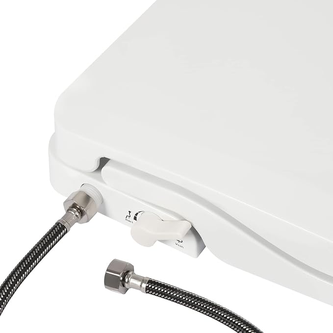 Non Electric D Shape Bidet Toilet Seat Cover with Self Cleaning Dual Nozzles System Easy Installation for WC (White)