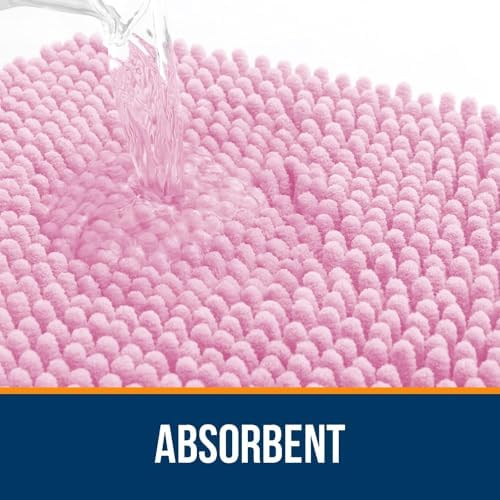 OLANLY Chenille Bathroom Rugs Mats Sets 2 Piece, 30"x20"+24"x20", Pink