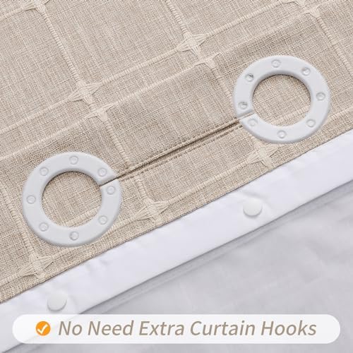 MitoVilla No Hooks Needed Boho Farmhouse Shower Curtain with Snap-in Liner, Cotton Linen Fabric Shower Curtains with Tassels for Rustic Neutral Bathroom Decor, Tan/Taupe, 72 x 74