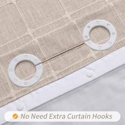 MitoVilla No Hooks Needed Boho Farmhouse Shower Curtain with Snap-in Liner, Cotton Linen Fabric Shower Curtains with Tassels for Rustic Neutral Bathroom Decor, Tan/Taupe, 72 x 74