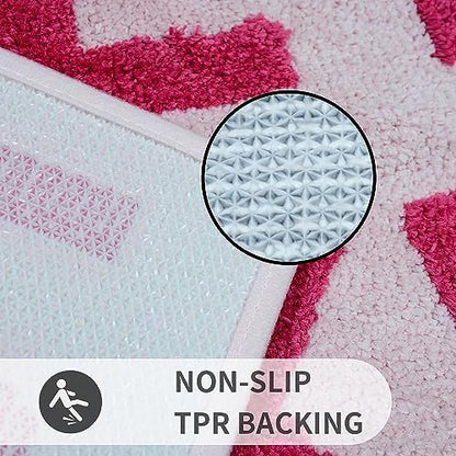 Pink Get Naked Bath Mat, Long Runner Mat for Bathroom, Cute Fun Simple Bath Rug, Water Absorbent Non-Slip Microfiber Mat, 18"x47"