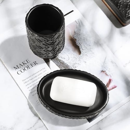 RQYIXI Ceramic Bathroom Accessories Set,Black,6 Piece,Embossed Design