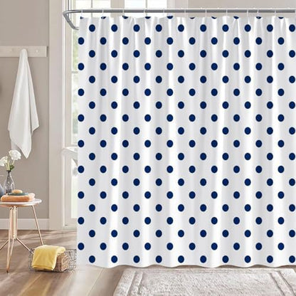 Polka Dot Shower Curtain Blue White Retro Spot Vintage Fabric Decorative Bathroom Curtains with Hooks,67" Wx70 H