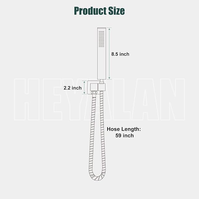 Heyalan Hand-held Shower Head Set-SUS304 Handheld Shower,Matte Black | SUS304 stainless steel wand, curved-style design, single rain spray, 59-inch long hose and standard 1/2-inch connection