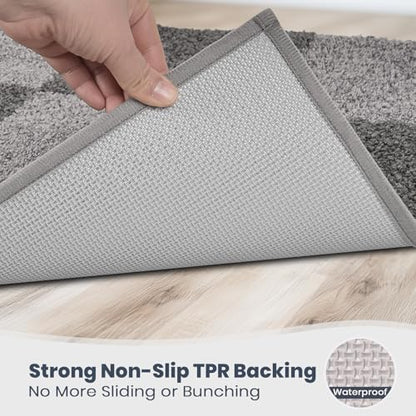 PURRUGS Bathroom Rug Non-Slip Machine Washable 30" x 60", Super Absorbent and Quick-Dry Bath Mat, Extra Soft and Plush Bath Rug for Shower, Bathtub and Sink, Grey & Dark Grey