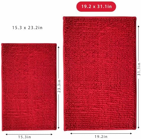 Chenille Bath Mat Microfiber Floor Mat Baby Bath Mat for Kids Washable Bathroom Dry Fast Water Absorbent Shower Mat Area Rugs (19.2" x 31.1", Red)