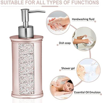 Zahari Home 4pc Sinatra Stylish Bathroom Accessories Set Liquid Soap Dispenser, Tumbler, Tooth Brush Holder and Soap Dish Modern Classic Luxury Decor Bling Mosaic Glass Blush Bathroom Accessories