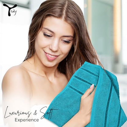 Luxury Hand Towels for Bathroom Set of 4 (16 x 28 Inch) Soft & Absorbent 600GSM Ring Spun Cotton Hand Towel Sets for Bathroom, Gym, Hotel and Spa - Viscose Stripe