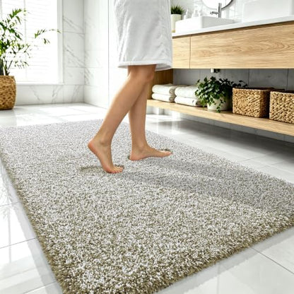 OLANLY Microfiber Bathroom Rugs 59x35, Quick Dry Mat, Moss Green and White