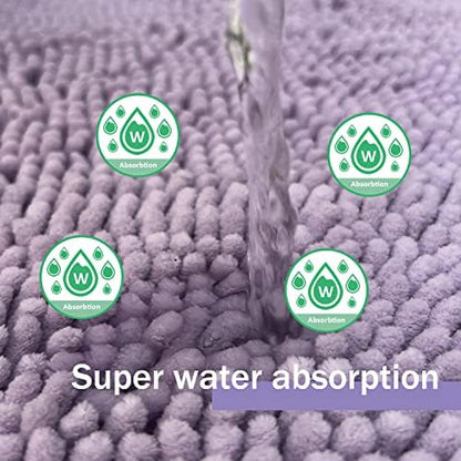 RUN HELIX Bath Mat Rug,24x17+20x32 Inches, Non-Slip Bathroom Rug Set 2 Piece, Comfortable, Soft, Super Water Absorption, Thick Bath Rugs, Easier to Dry for Bathroom Floor Rugs, Lavender Purple