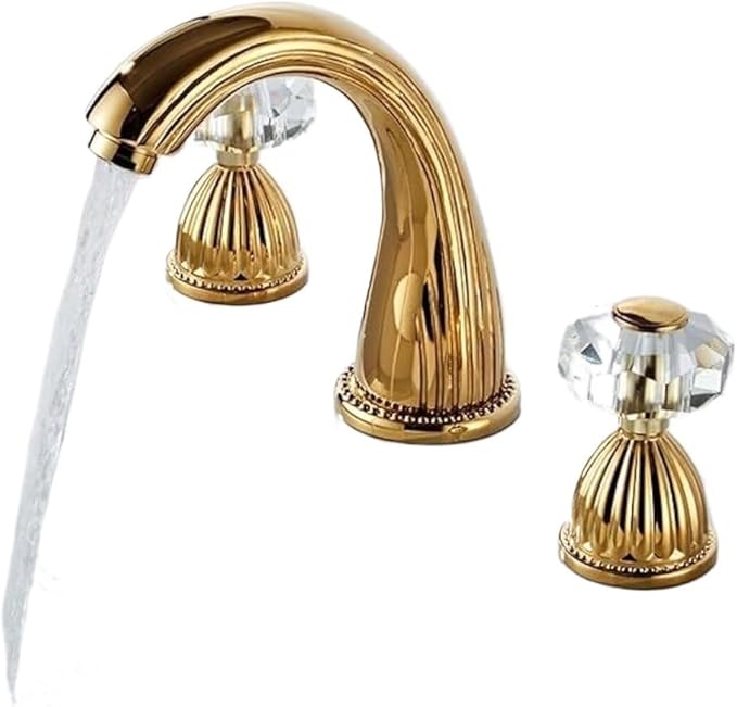 Faucet 3PCS Crystal Handle Basin Faucets with Hot and Cold Water Deck Mounted Sink Taps for Elegant Bathroom(Gold) Faucet